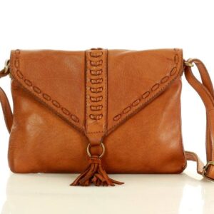 marco mazzini włoska torebka clutch boho ze skóry naturalnej brąz camel