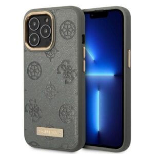 guess guhmp13lsapstg iphone 13 pro / 13 6,1" szary/grey hardcase peony logo plate magsafe