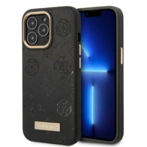guess guhmp13lsapstk iphone 13 pro / 13 6,1" czarny/black hardcase peony logo plate magsafe
