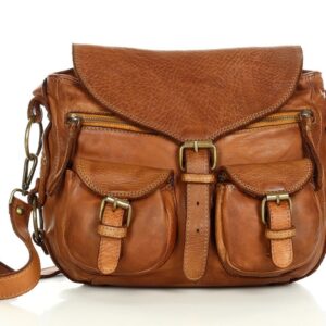 marco mazzini skórzana torebka listonoszka z kieszeniami safari handmade bag camel