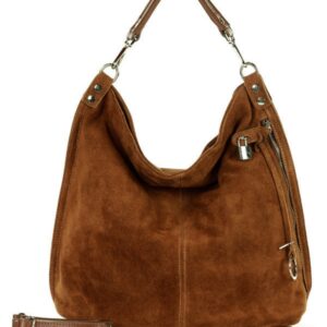 torebka skórzana ponadczasowy design worek na ramię xl hobo leather bag - marco mazzini nubuk brąz migdałowy