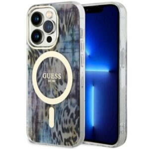 guess guhmp14lhleopwb iphone 14 pro 6.1" niebieski/blue hardcase leopard magsafe