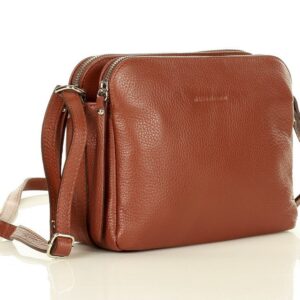 torebka skórzana crossbody listonoszka dwie komory - marco mazzini brąz migdałowy