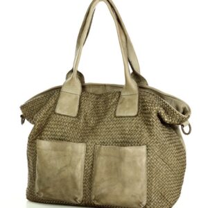 klasyczna torebka shopper z kieszeniami pleciona skóra handmade - marco mazzini beż taupe
