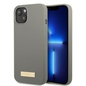 guess guhmp13ssplg iphone 13 mini 5,4" szary/grey hard case silicone logo plate magsafe