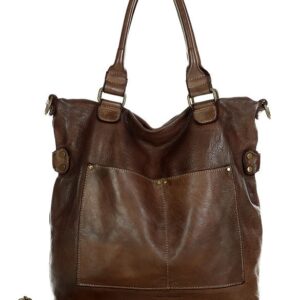 torebka skórzana xl shopper vintage bag z kieszeniami vera pelle - marco mazzini czekoladowy brąz