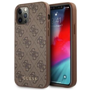 guess guhcp12lg4gfbr iphone 12 pro max 6,7" brązowy/brown hard case 4g metal gold logo