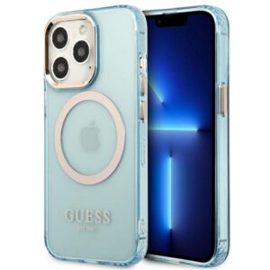 guess guhmp13lhtcmb iphone 13 pro / 13 6,1" niebieski/blue hard case gold outline translucent magsafe