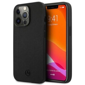 mercedes mehcp13lmblbk iphone 13 pro / 13 6,1" czarny/black hardcase leather meshed metal logo