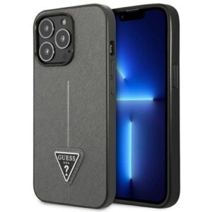 guess guhcp14xpsatlg iphone 14 pro max 6,7" srebrny/silver hardcase saffianotriangle logo