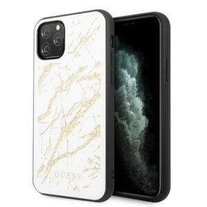 guess guhcn65mggwh iphone 11 pro max biały/white hard case glitter marble glass