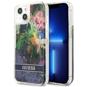 guess guhcp13slflsb iphone 13 mini 5,4" niebieski/blue hardcase flower liquid glitter