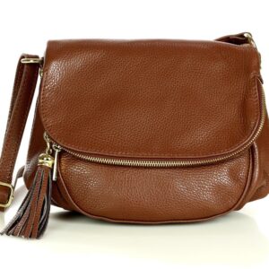 torebka ze skóry półokrągła leather saddle bag - marco mazzini dollaro migdałowy brąz
