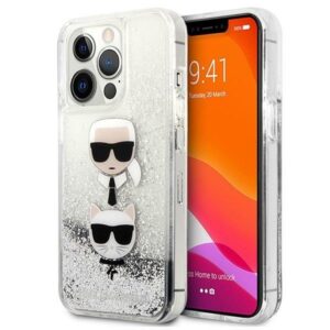 karl lagerfeld klhcp13lkicgls iphone 13 pro / 13 6,1" srebrny/silver hardcase liquid glitter karl&choupette head