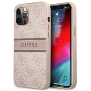 guess guhcp12m4gdpi iphone 12/12 pro 6,1" różowy/pink hardcase 4g stripe
