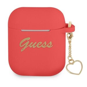 guess gua2lschsr airpods cover czerwony/red silicone charm heart collection
