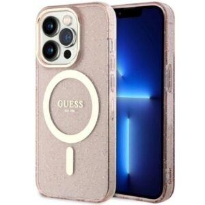 guess guhmp14lhcmcgp iphone 14 pro 6.1" różowy/pink hardcase glitter gold magsafe