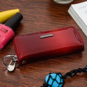 czerwone etui na klucze skórzane prążki alessandro s47