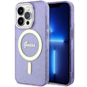 guess guhmp14xhcmcgu iphone 14 pro max 6.7" purpurowy/purple hardcase glitter gold magsafe
