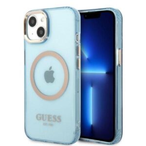 guess guhmp13mhtcmb iphone 13 6,1" niebieski/blue hard case gold outline translucent magsafe