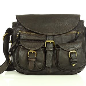 marco mazzini skórzana torebka listonoszka z kieszeniami safari handmade bag ciemny brąz caffe