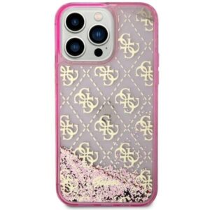 guess guhcp14slc4psgp iphone 14 6.1" różowy/pink hardcase liquid glitter 4g transculent